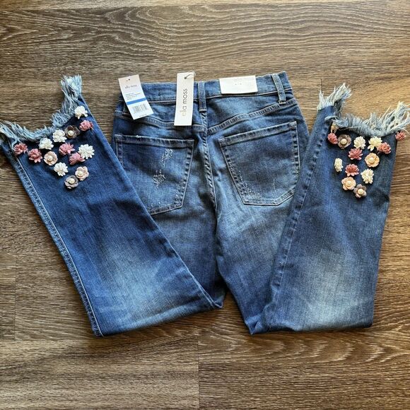 Ella Moss Juniors High Waist Straight Leg Ankle Blue Jean Size 25 Embroidered - Picture 1 of 10